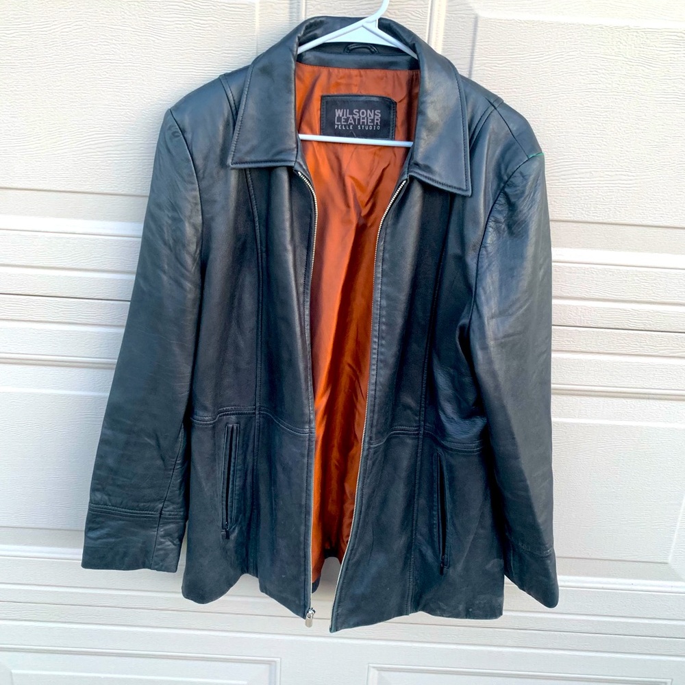 wilson leather black leather coat women’s size M